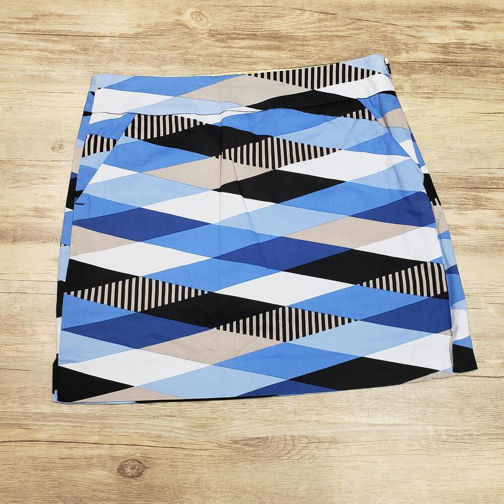 Loudmouth Golf Skort Womens 4 Blue Geometric Side Zip Pockets Built In Shorts